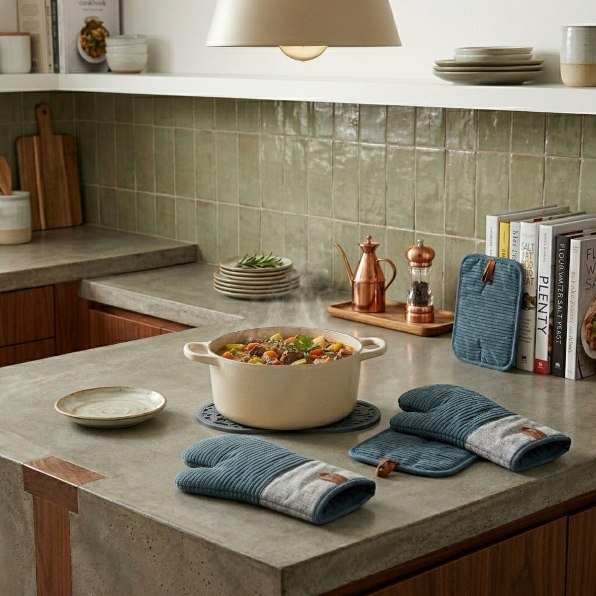 7-Piece Kitchen Heat Protection Set (Oven Mitts, Potholders, and Trivets)