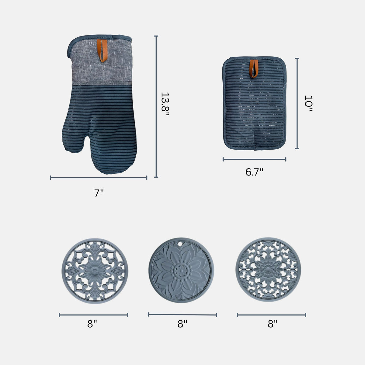 7-Piece Kitchen Heat Protection Set (Oven Mitts, Potholders, and Trivets)