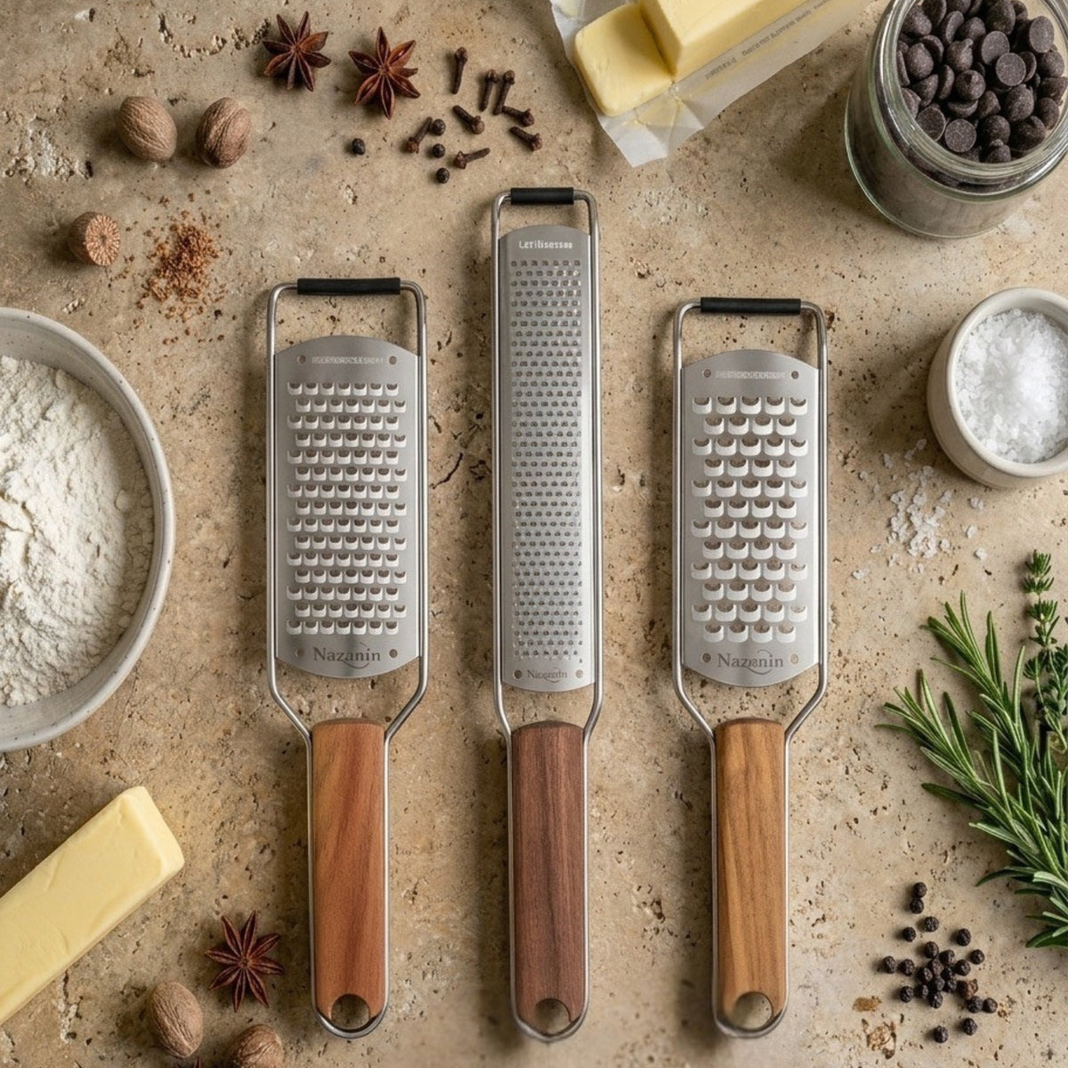 3-Piece Acacia Wood Grater & Zester Set