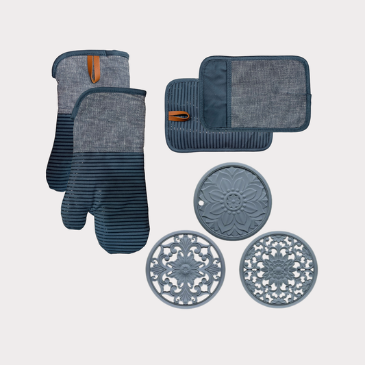 7-Piece Kitchen Heat Protection Set (Oven Mitts, Potholders, and Trivets)