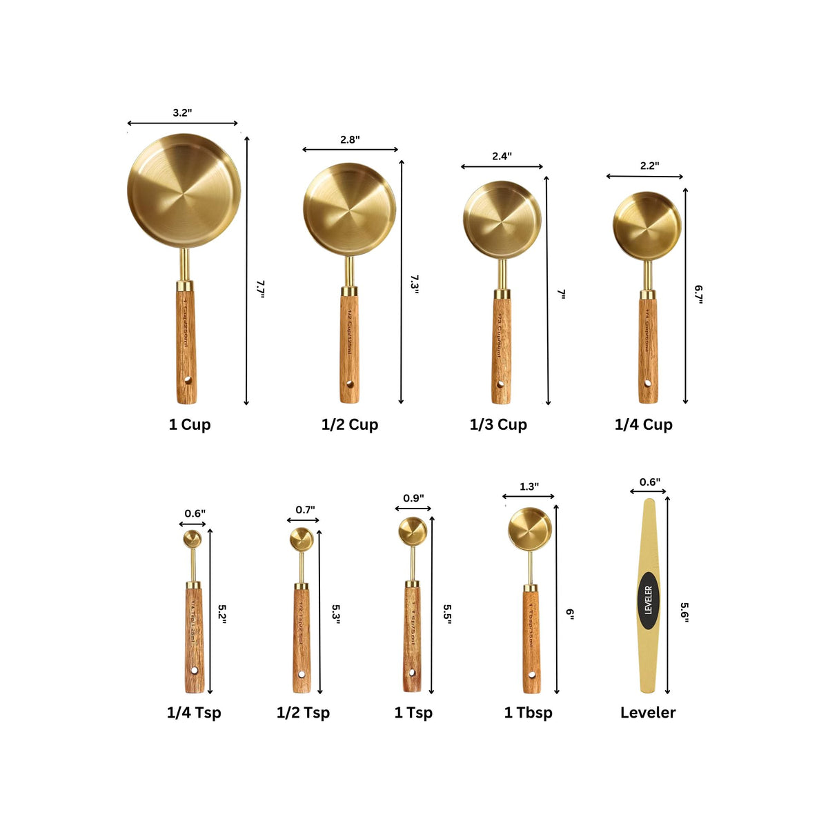 Acacia Wood & Gold Measuring Set (9-Piece)