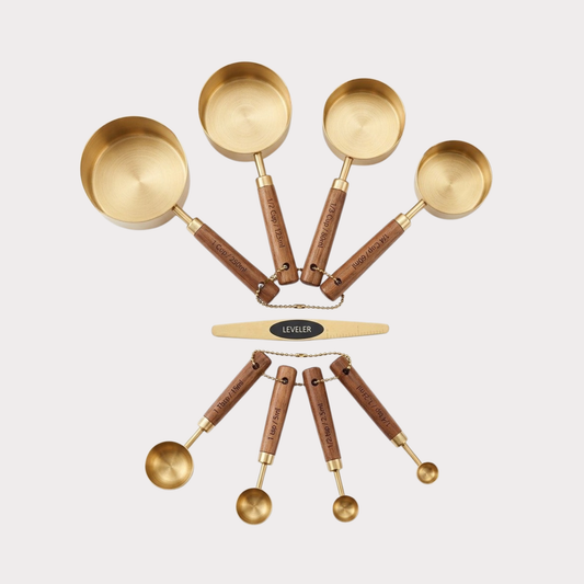 Acacia Wood & Gold Measuring Set (9-Piece)
