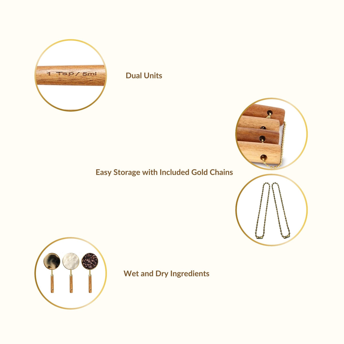 Acacia Wood & Gold Measuring Set (9-Piece)