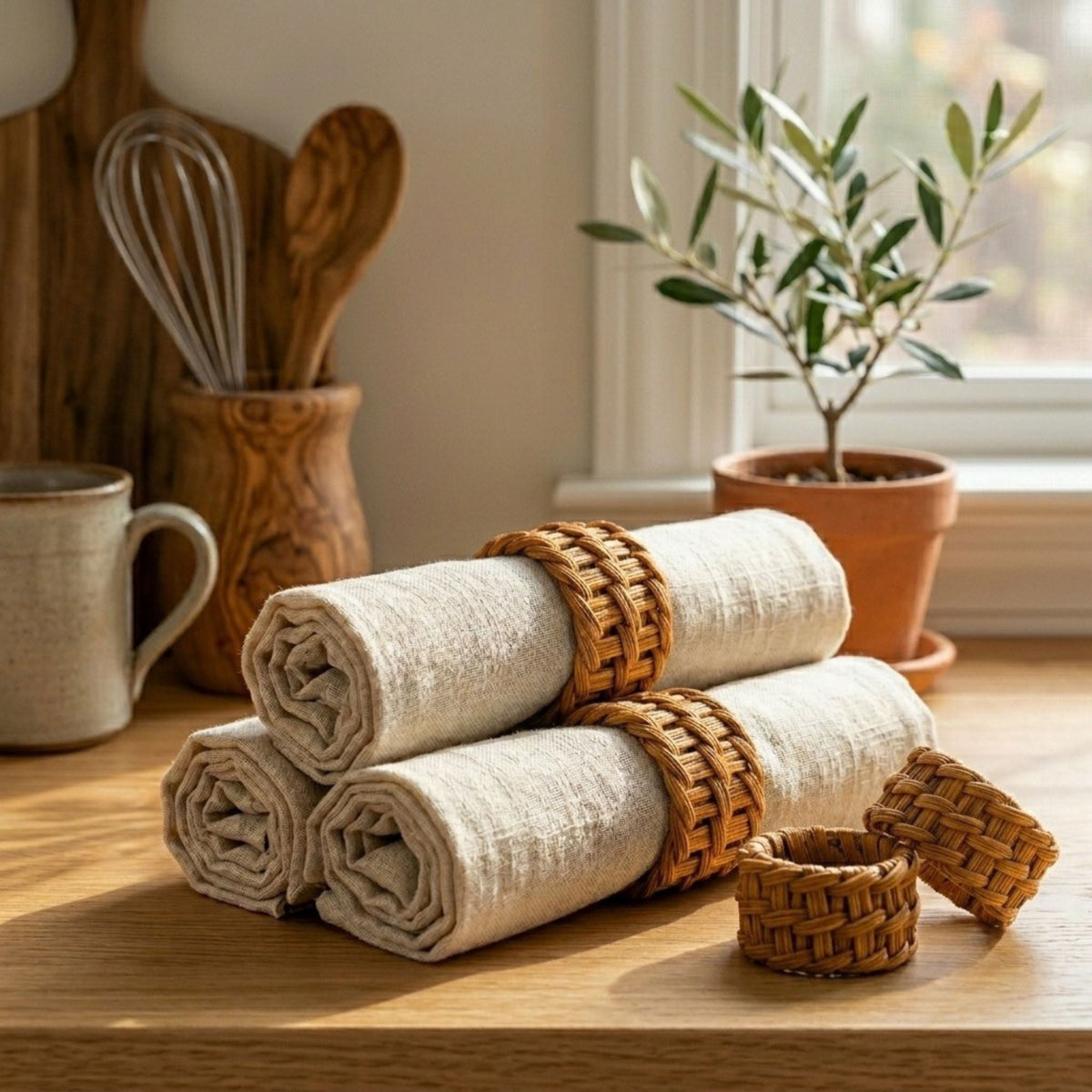 Handwoven Rattan Napkin Rings (Set of 6)