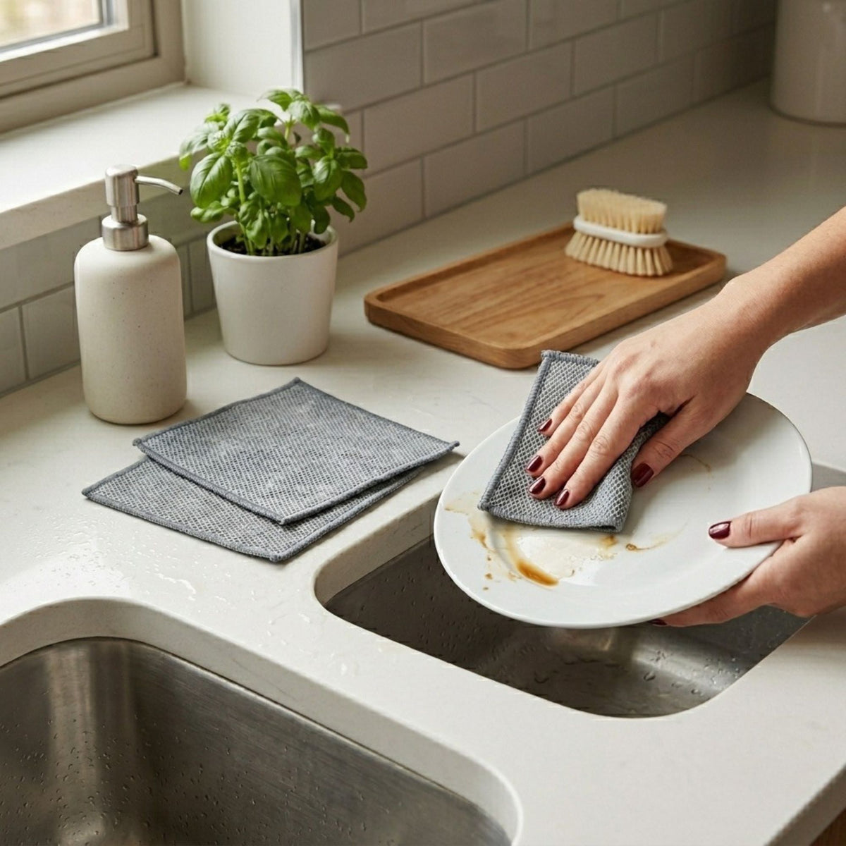 Dual-Layer Microfiber Mesh Dishcloths (Set of 5)